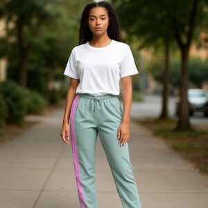 Umbro Track Pants Women XS Mint Green Logo Drawstring Ankle Zip Running Athletic